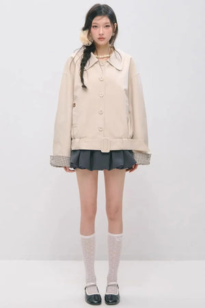 Plaid Patchwork Lapel Buttoned Jacket