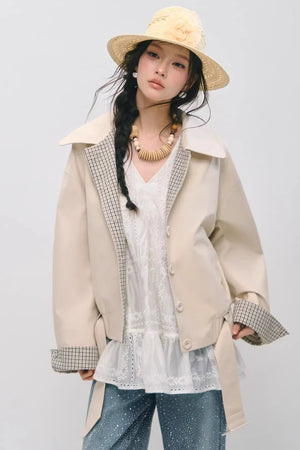 Plaid Patchwork Lapel Buttoned Jacket