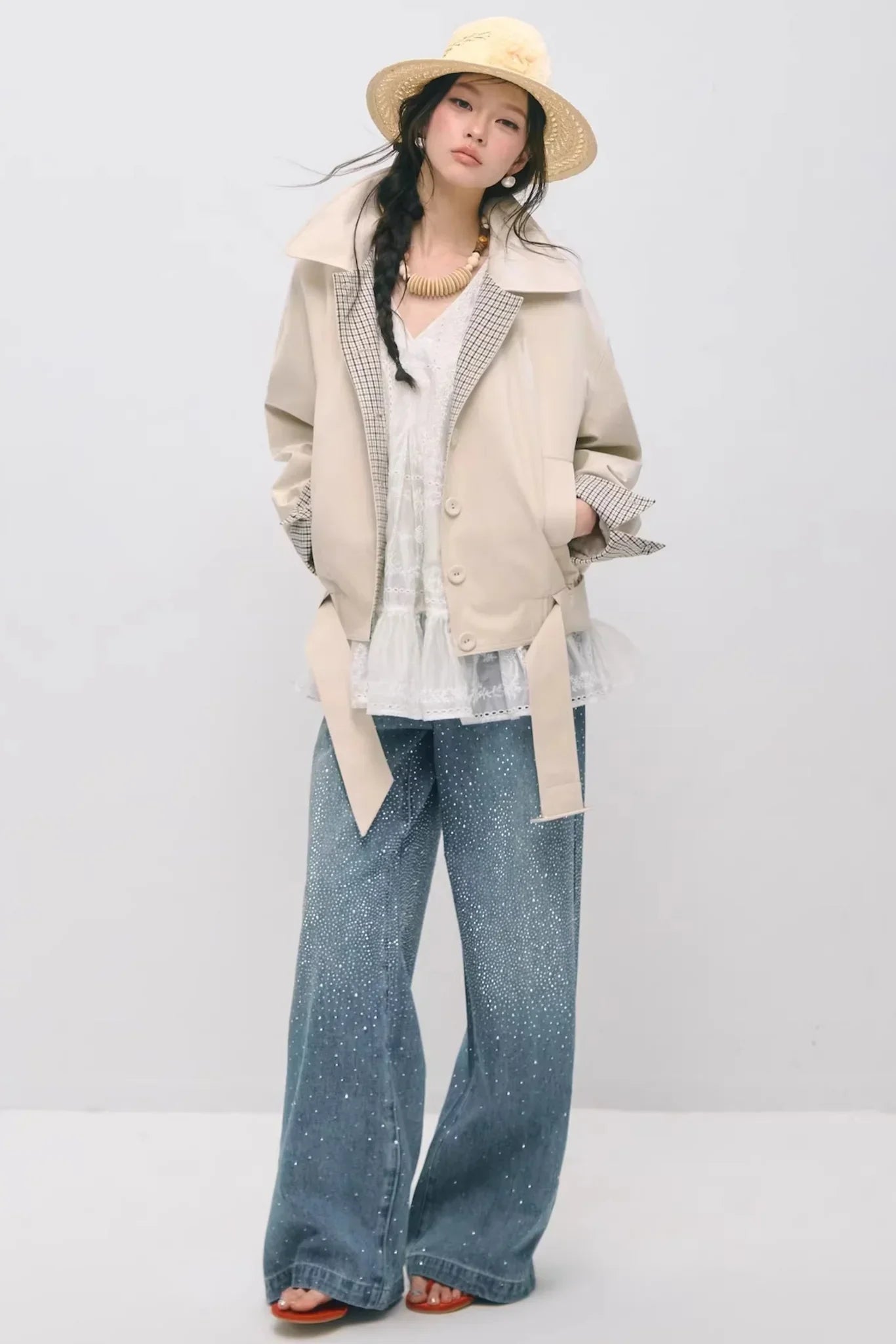 Plaid Patchwork Lapel Buttoned Jacket
