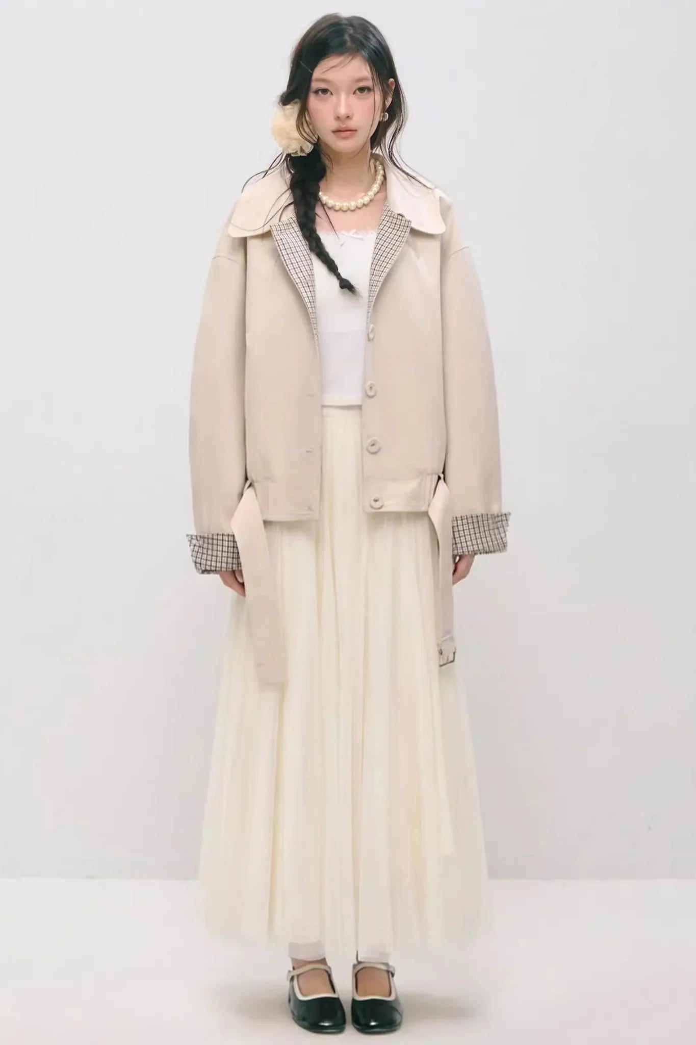 Plaid Patchwork Lapel Buttoned Jacket