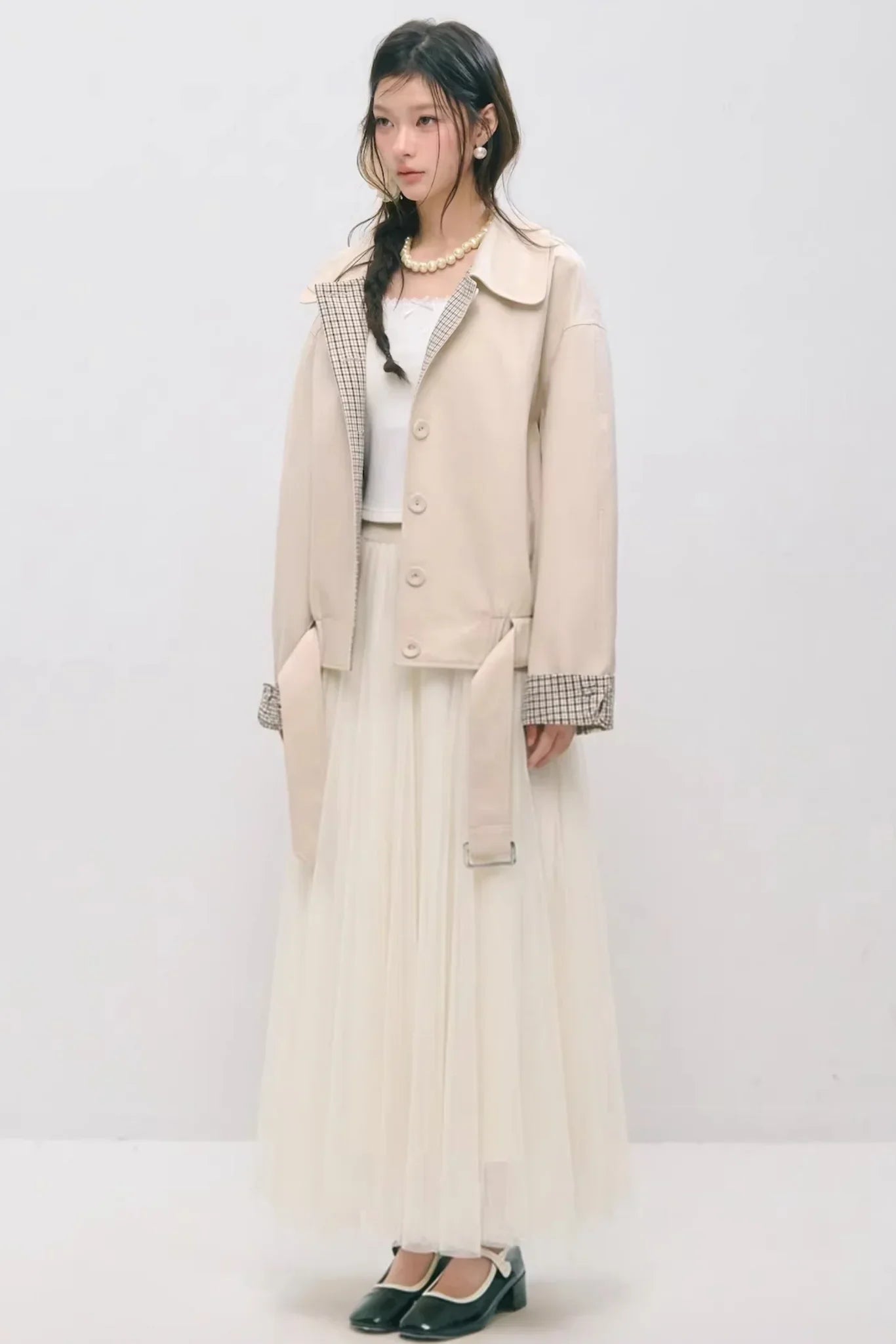 Plaid Patchwork Lapel Buttoned Jacket