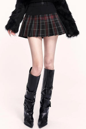 Plaid Patchwork Pleated Skirt