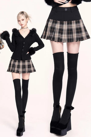 Plaid Patchwork Pleated Skirt