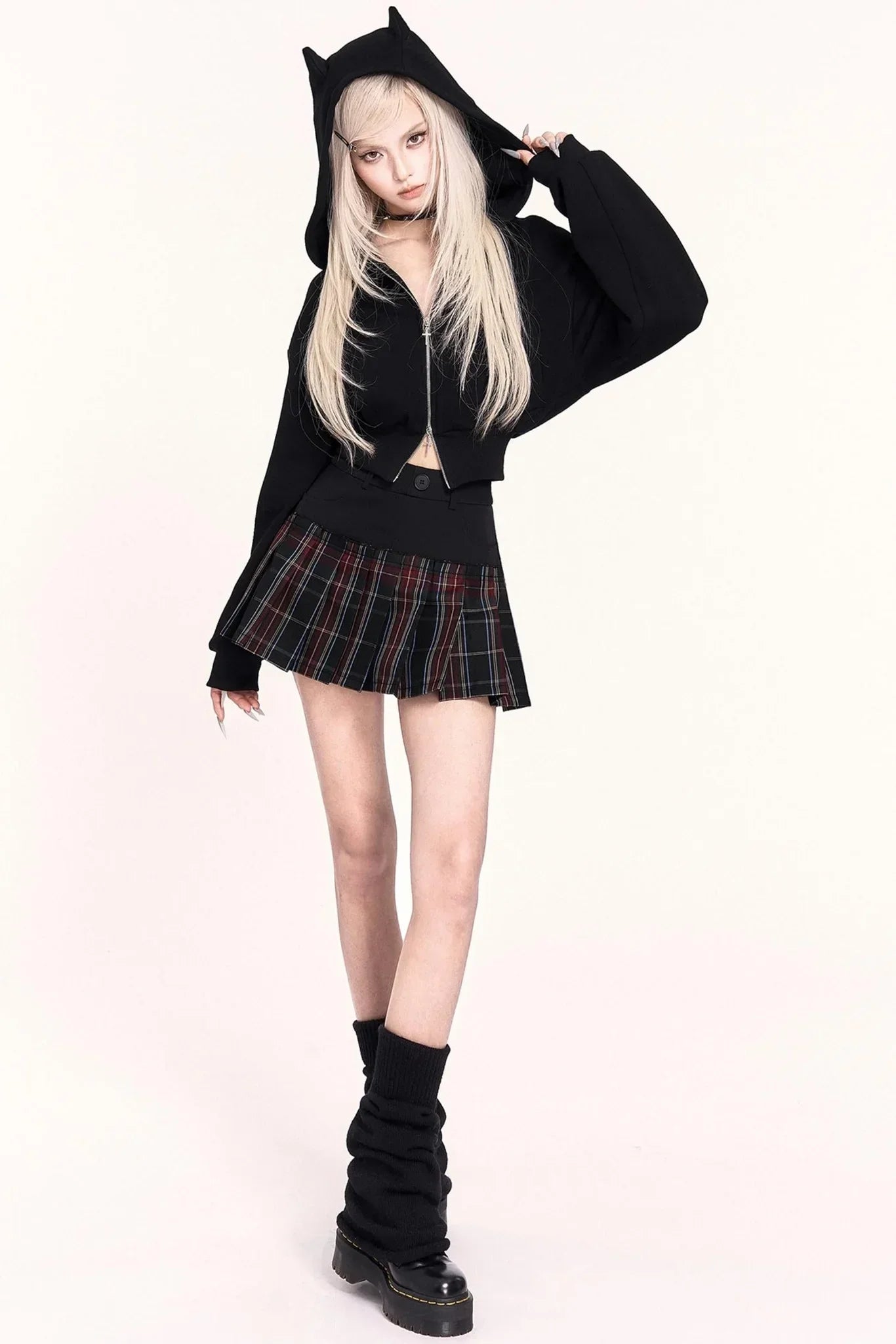 Plaid Patchwork Pleated Skirt