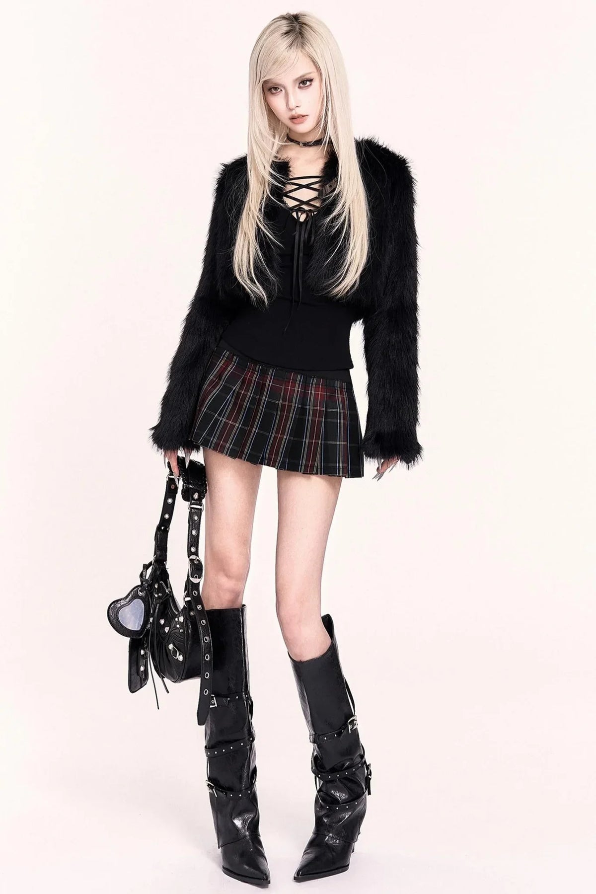 Plaid Patchwork Pleated Skirt