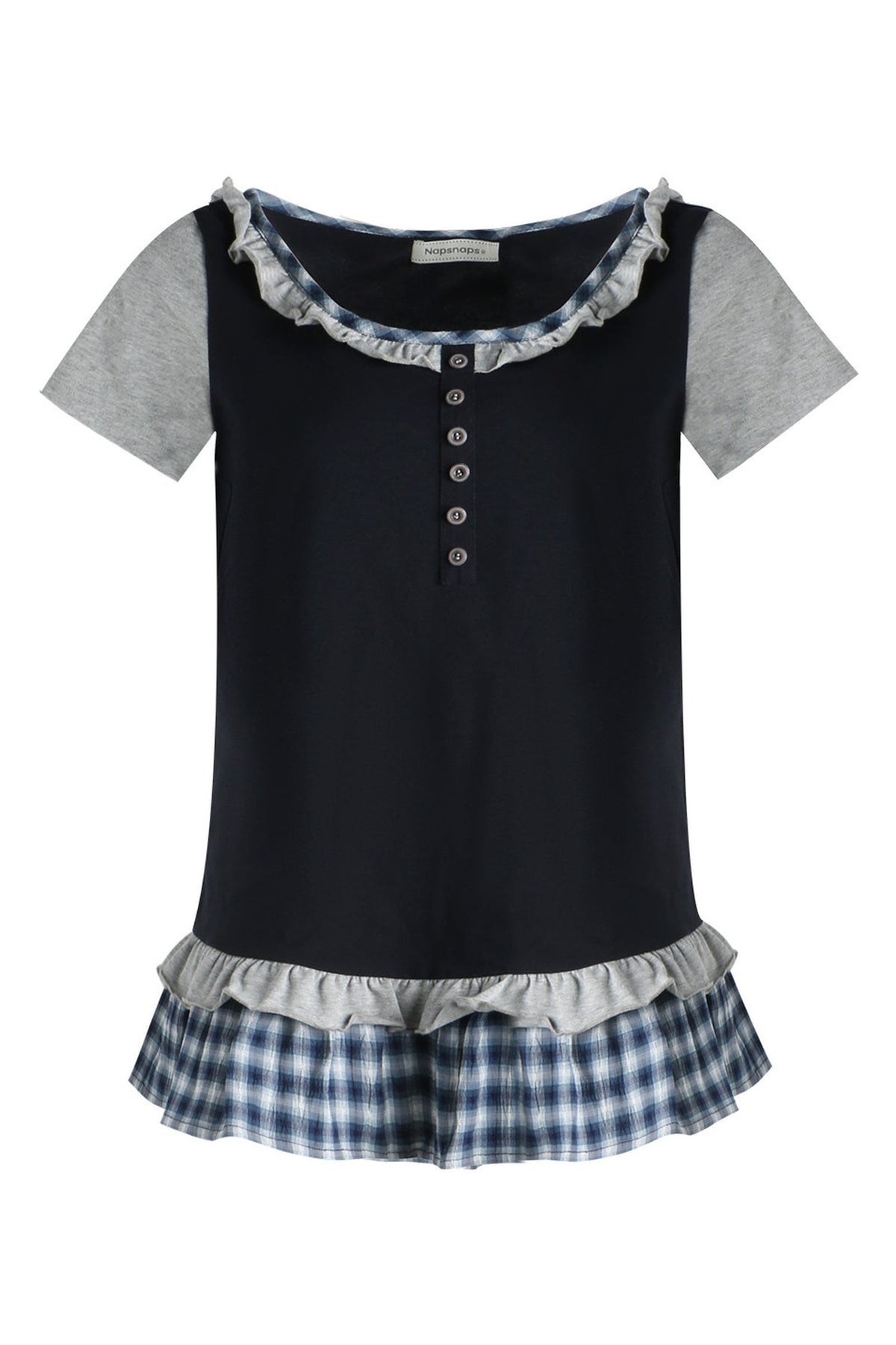 Plaid Patchwork Short-Sleeved Knit Top