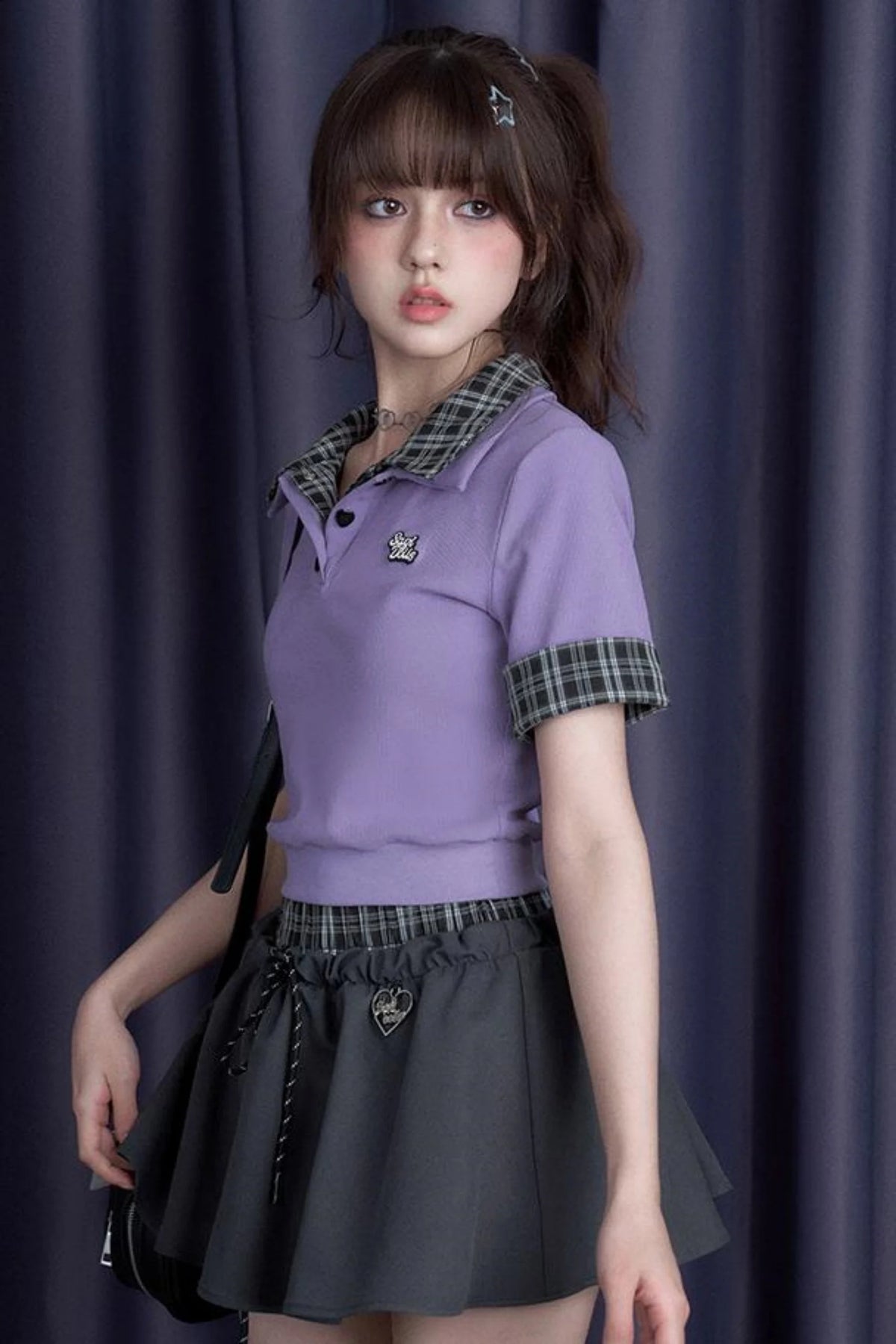 Plaid Patchwork Slim Fit Tee