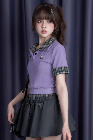 Plaid Patchwork Slim Fit Tee