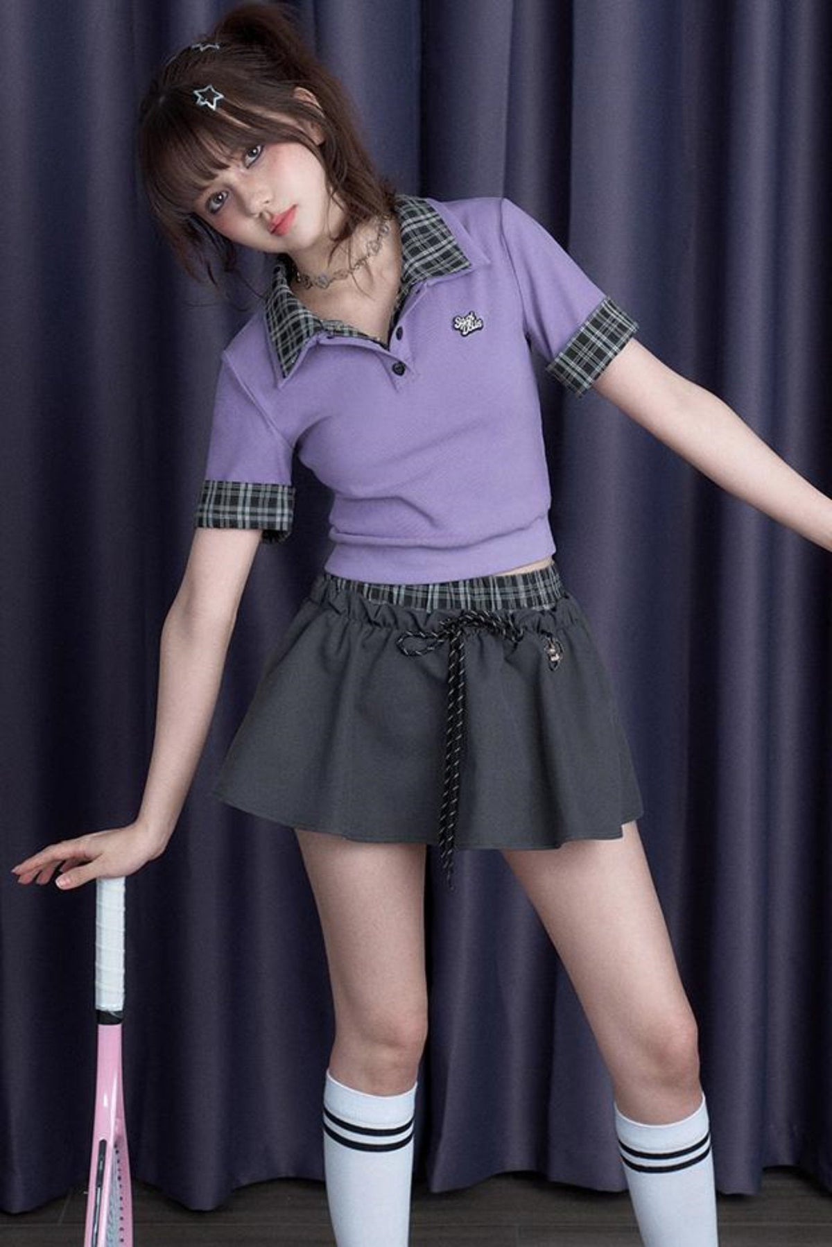 Plaid Patchwork Slim Fit Tee