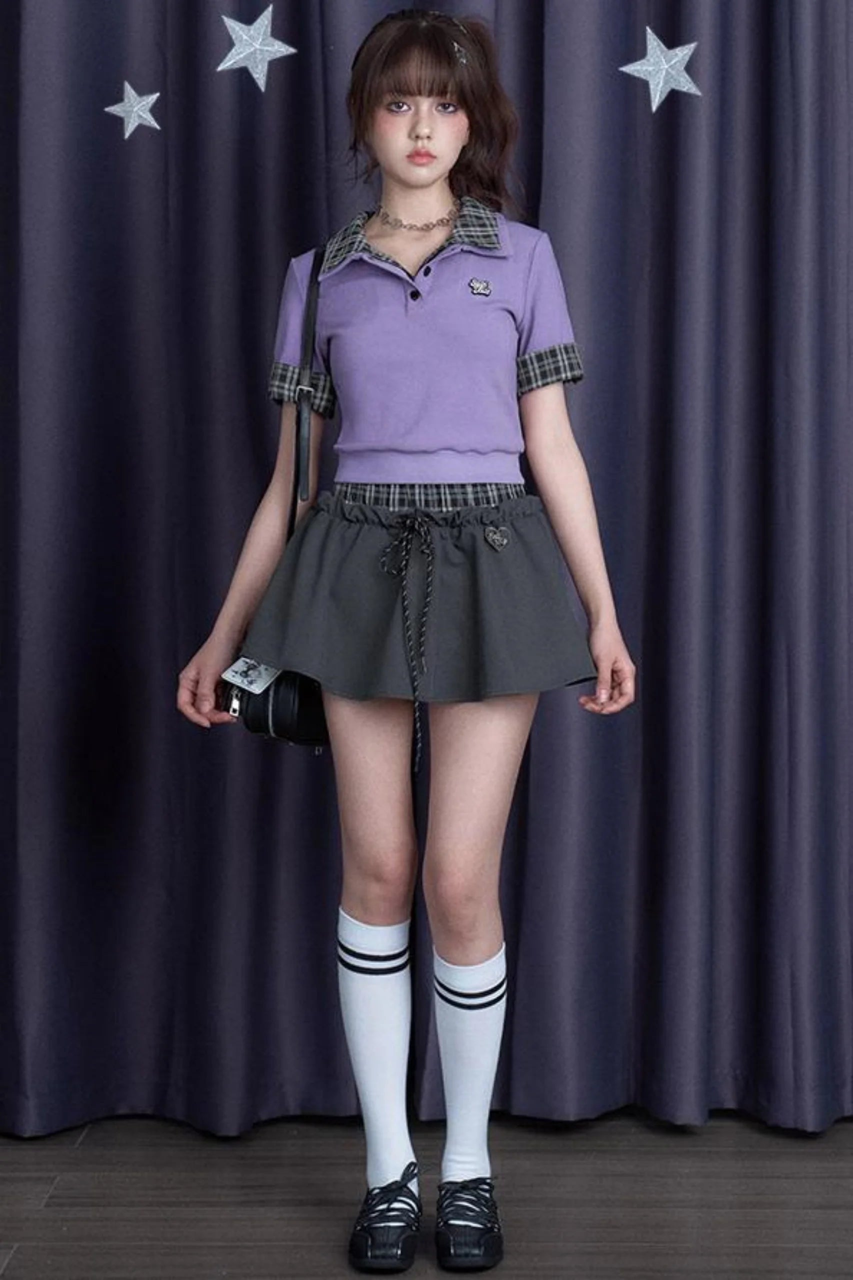 Plaid Patchwork Slim Fit Tee