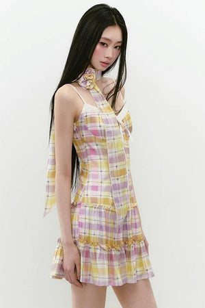 Plaid Patchwork Suspender Dress Set-Up