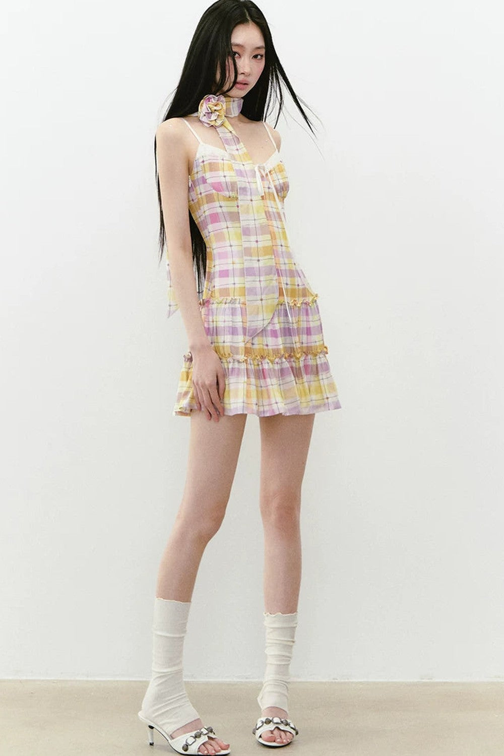 Plaid Patchwork Suspender Dress Set-Up