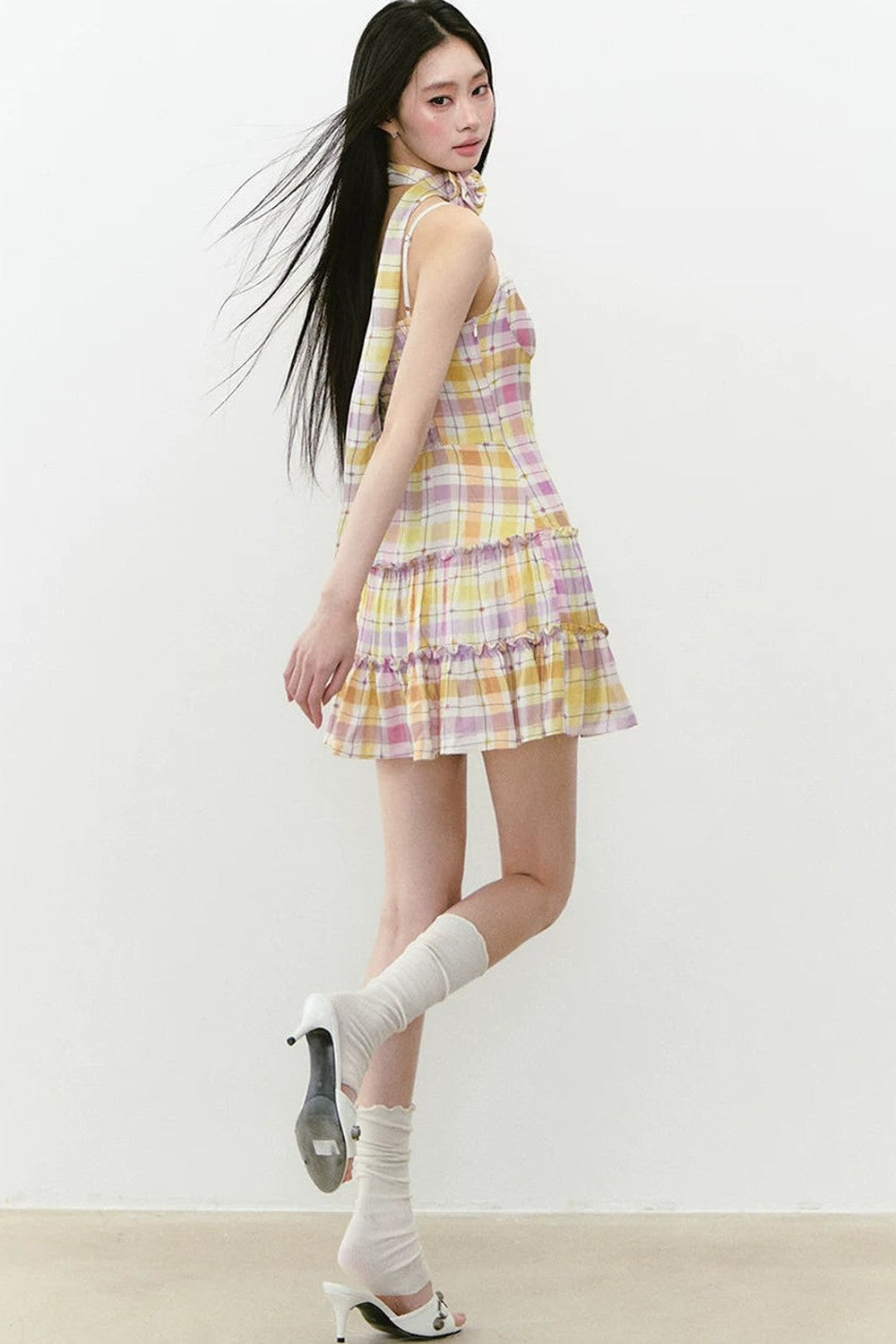 Plaid Patchwork Suspender Dress Set-Up