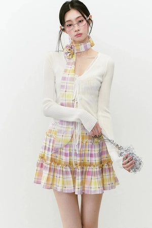 Plaid Patchwork Suspender Dress Set-Up