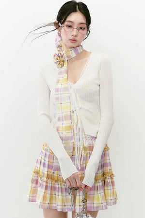 Plaid Patchwork Suspender Dress Set-Up