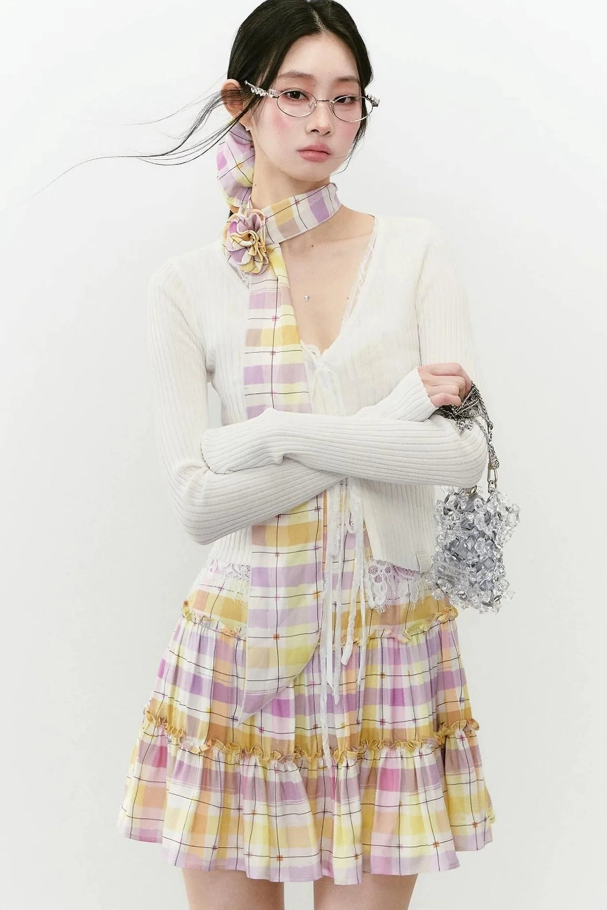 Plaid Patchwork Suspender Dress Set-Up