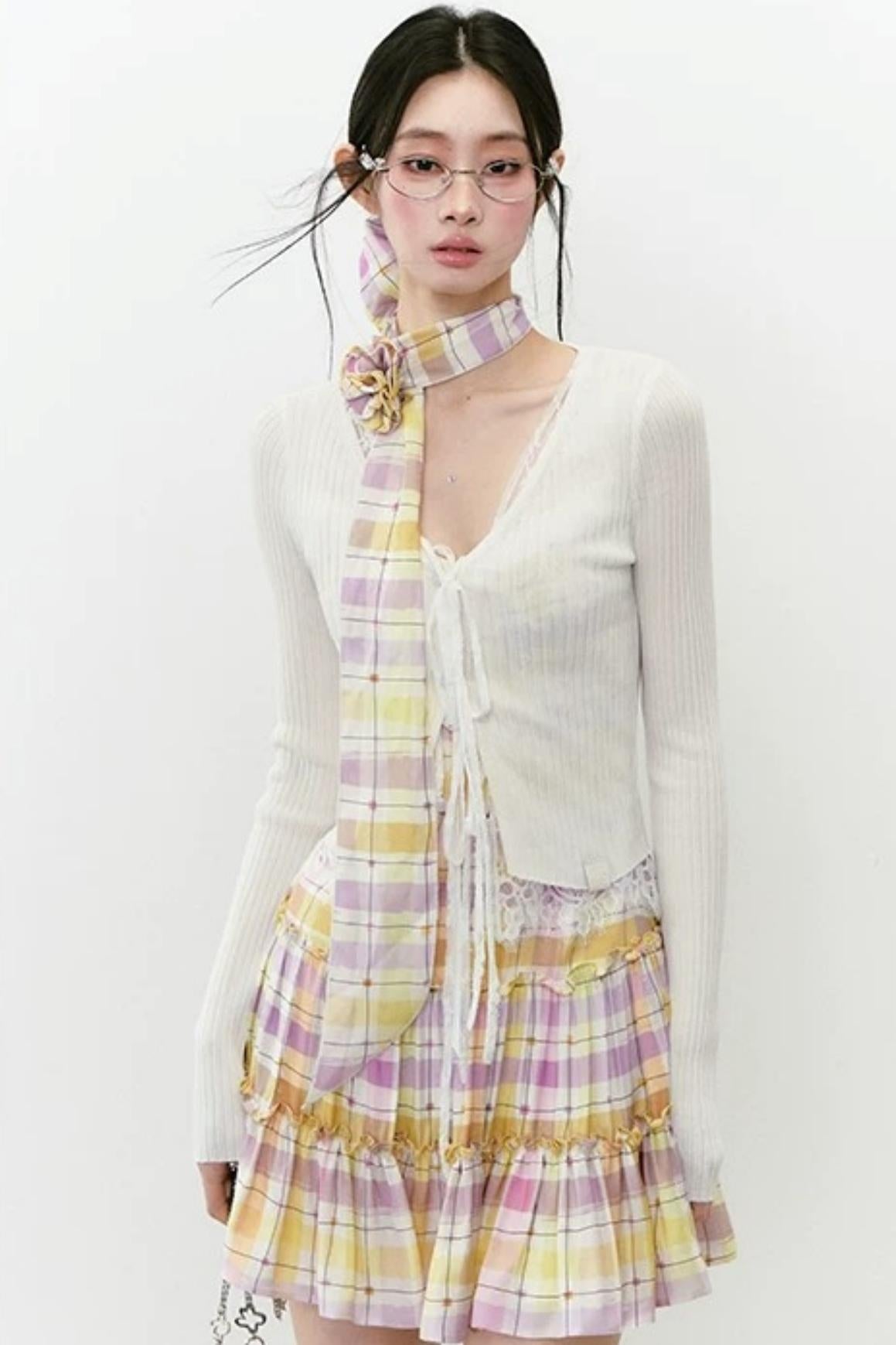 Plaid Patchwork Suspender Dress Set-Up