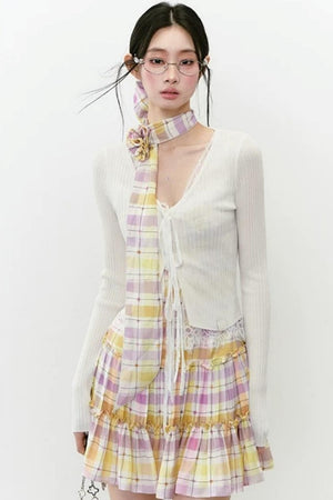 Plaid Patchwork Suspender Dress Set-Up