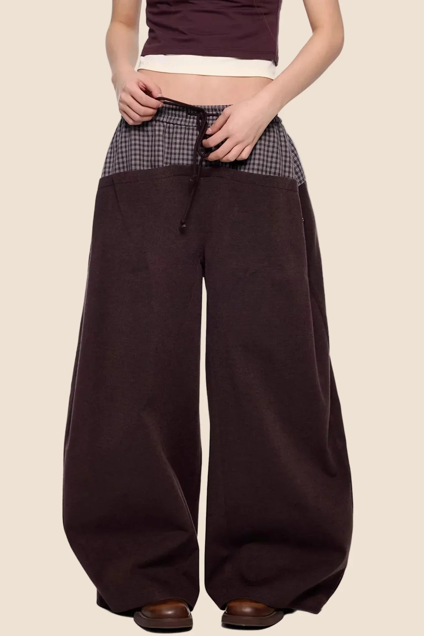 Plaid Patchwork Wide-Leg Pants