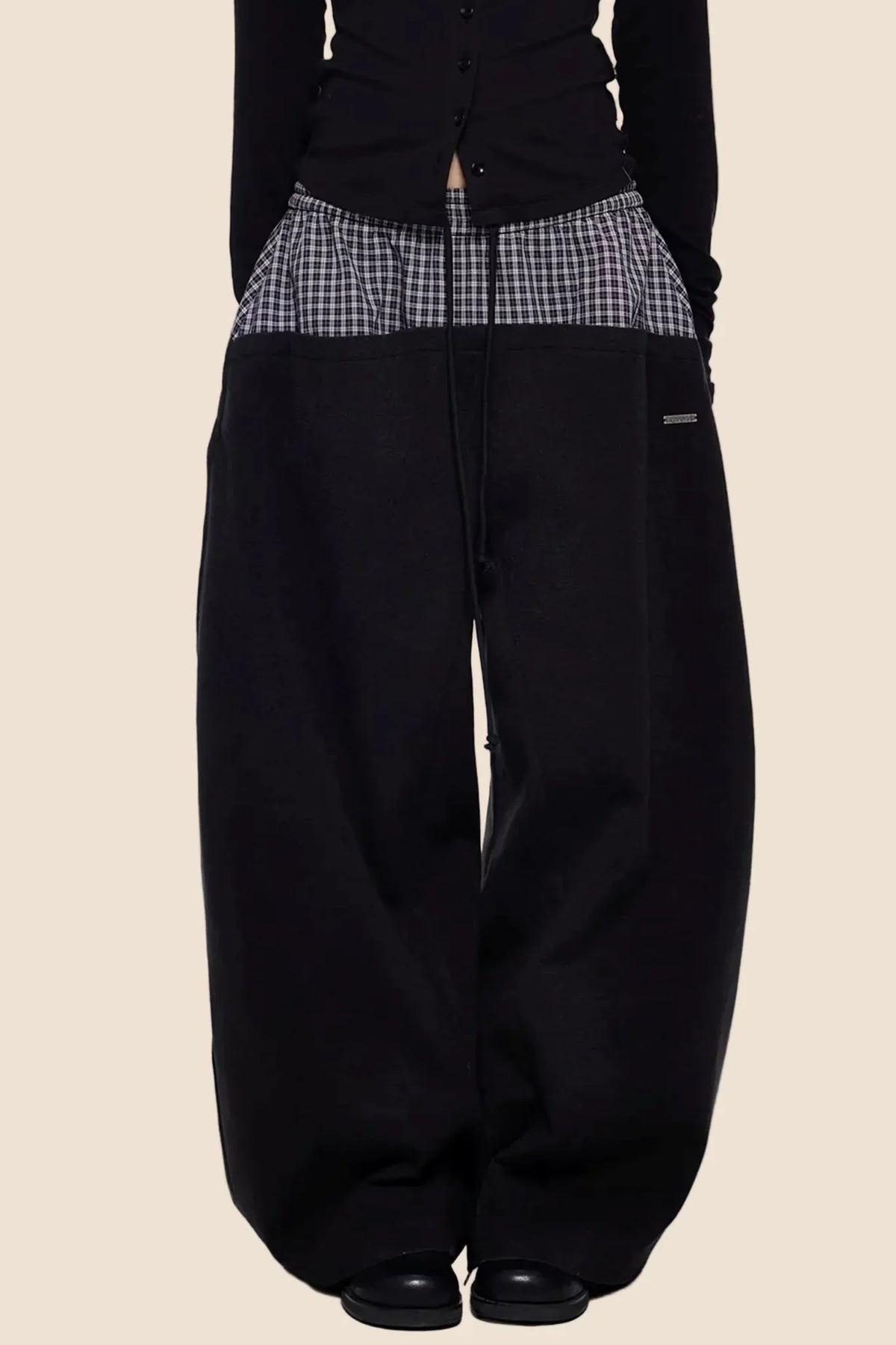 Plaid Patchwork Wide-Leg Pants
