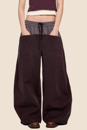 Plaid Patchwork Wide-Leg Pants