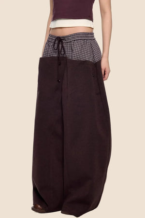 Plaid Patchwork Wide-Leg Pants