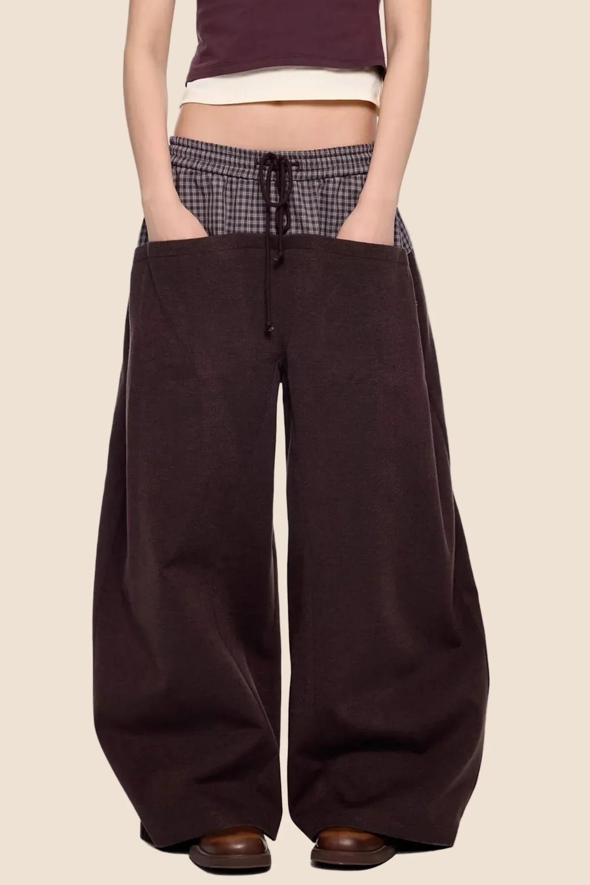 Plaid Patchwork Wide-Leg Pants
