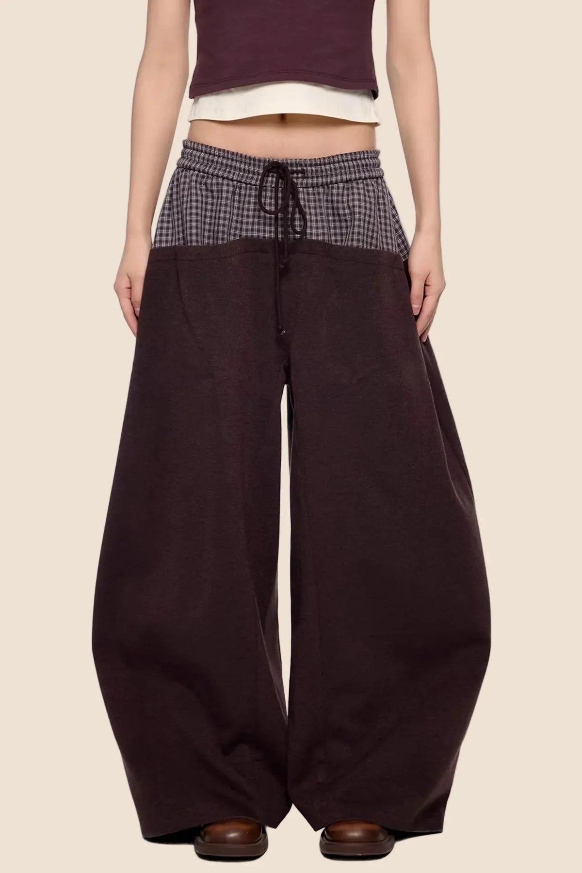 Plaid Patchwork Wide-Leg Pants