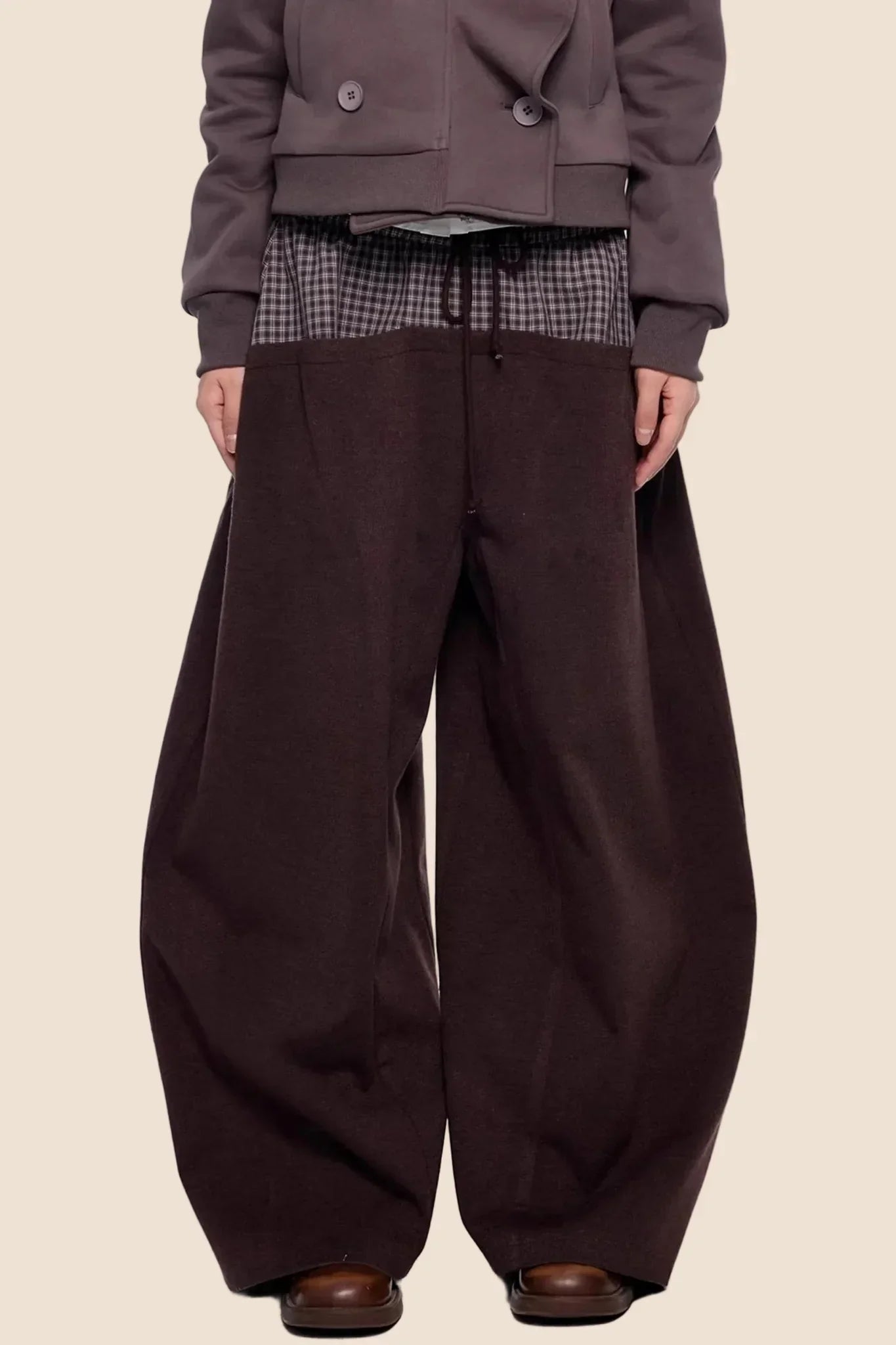 Plaid Patchwork Wide-Leg Pants