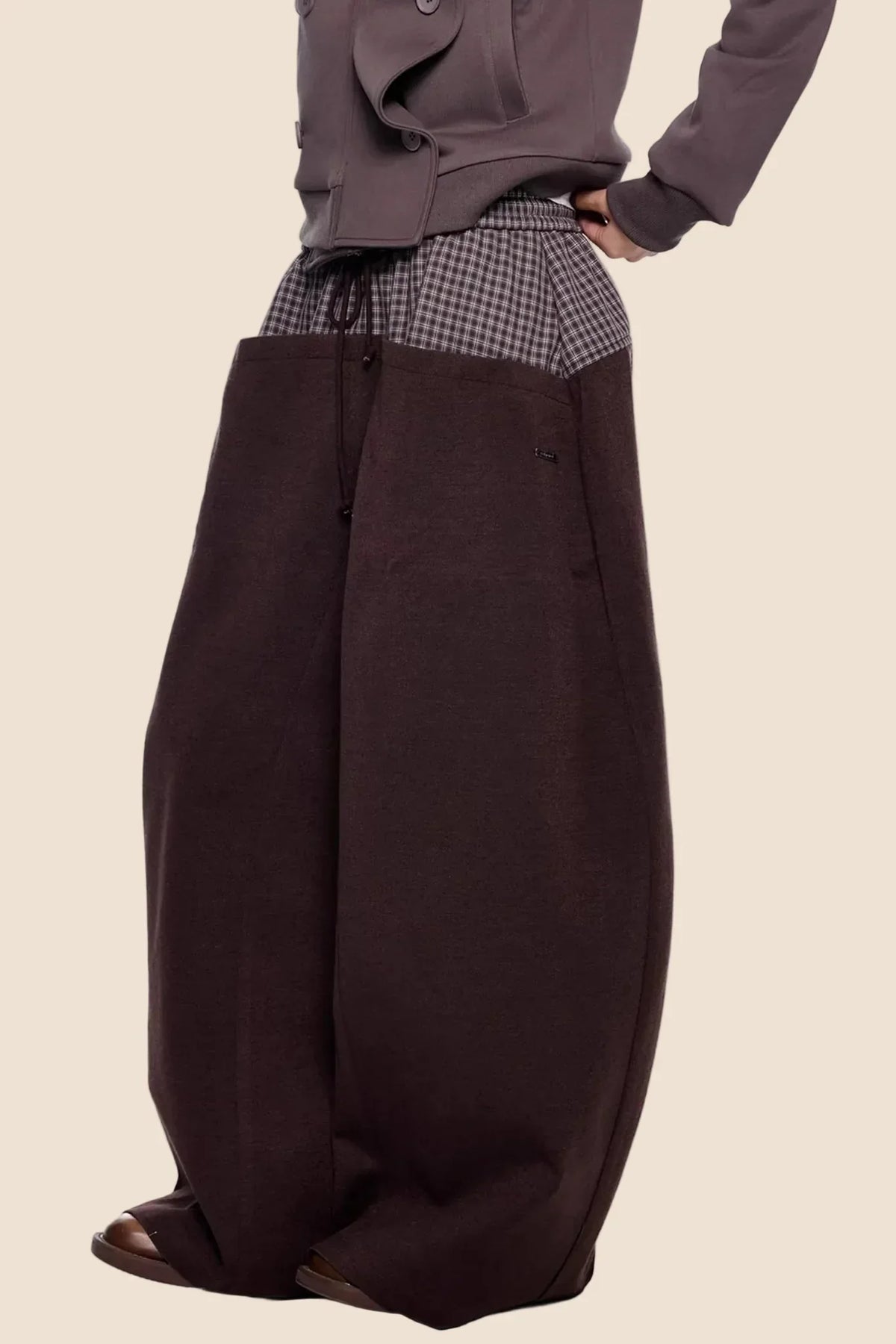 Plaid Patchwork Wide-Leg Pants