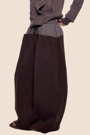 Plaid Patchwork Wide-Leg Pants