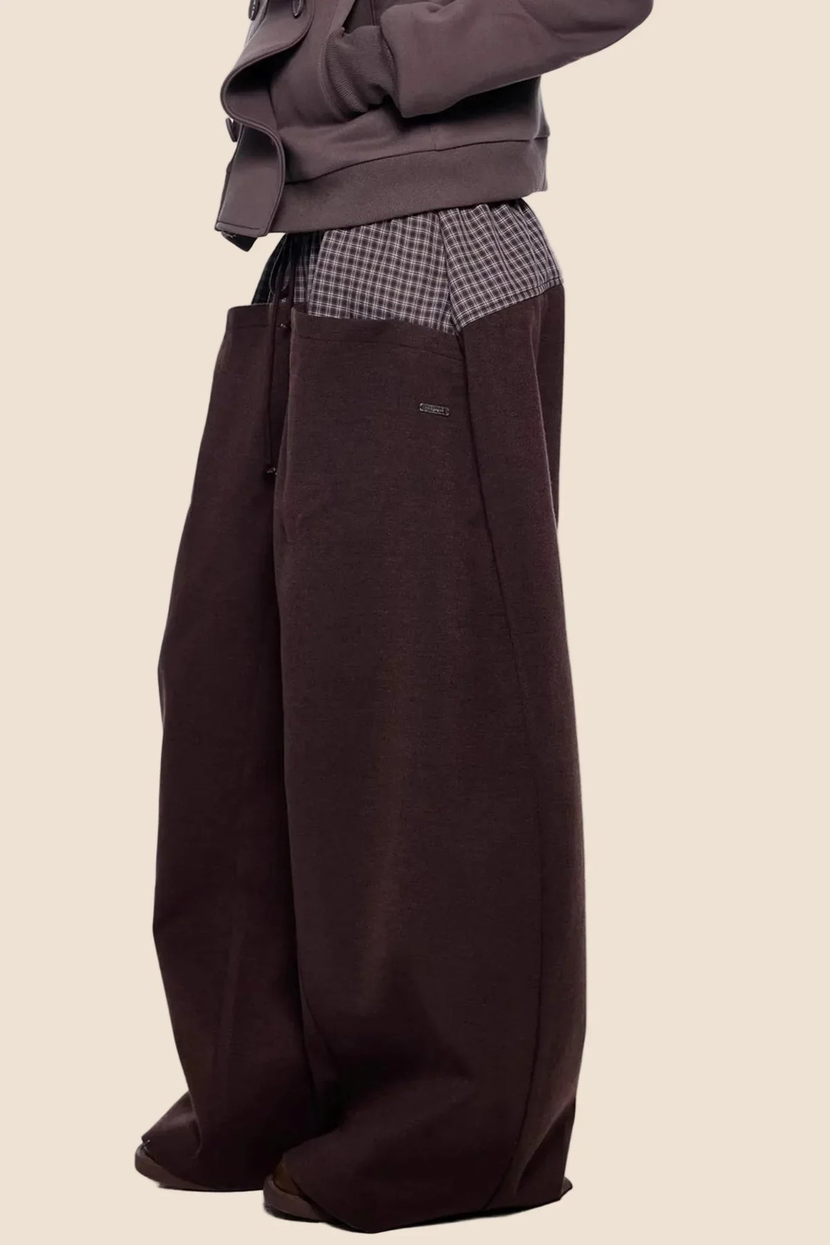 Plaid Patchwork Wide-Leg Pants