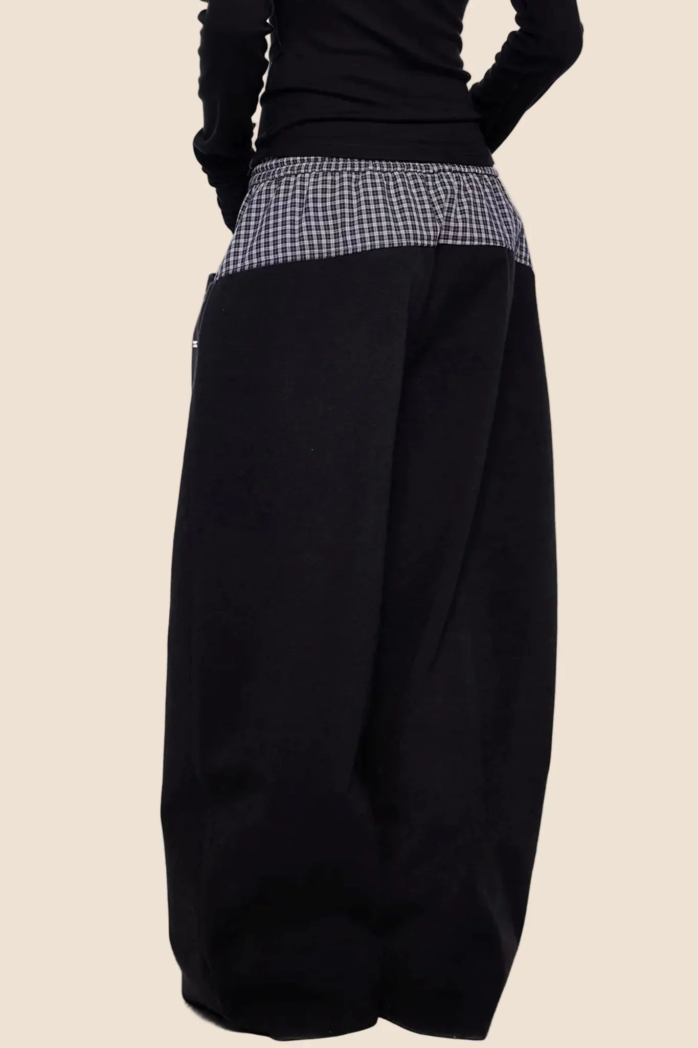 Plaid Patchwork Wide-Leg Pants