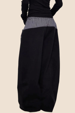 Plaid Patchwork Wide-Leg Pants