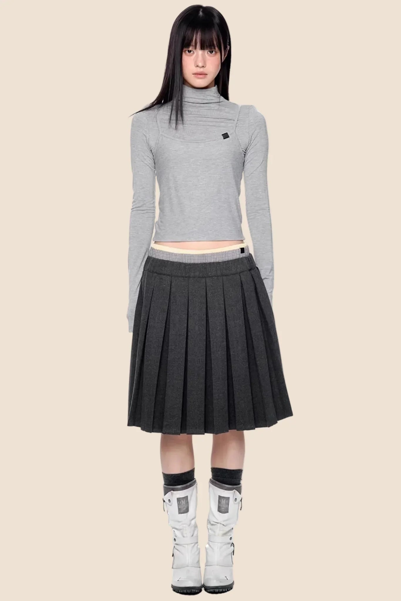 Plaid Patchwork Wool Skirt
