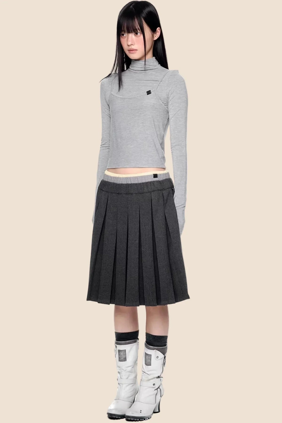 Plaid Patchwork Wool Skirt