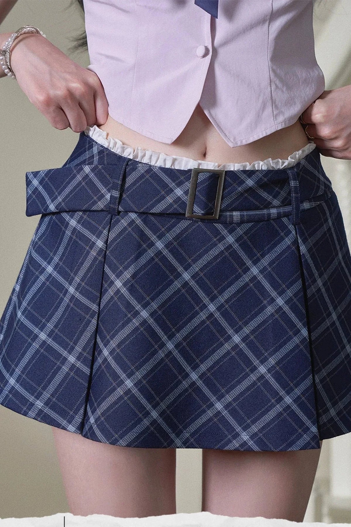 Plaid Pleated A-Line Mini Skirt