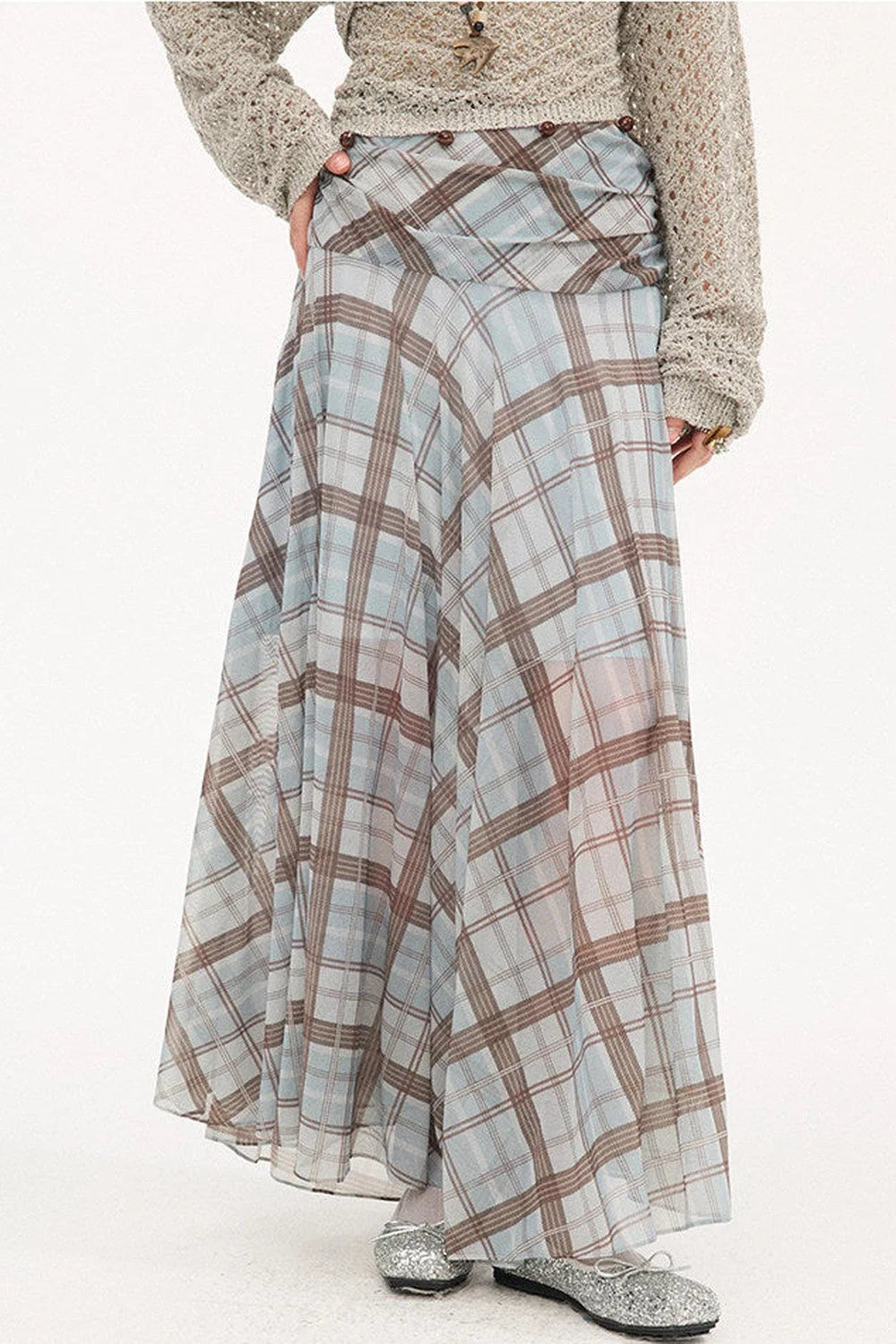 Plaid Pleated Mesh Skirt