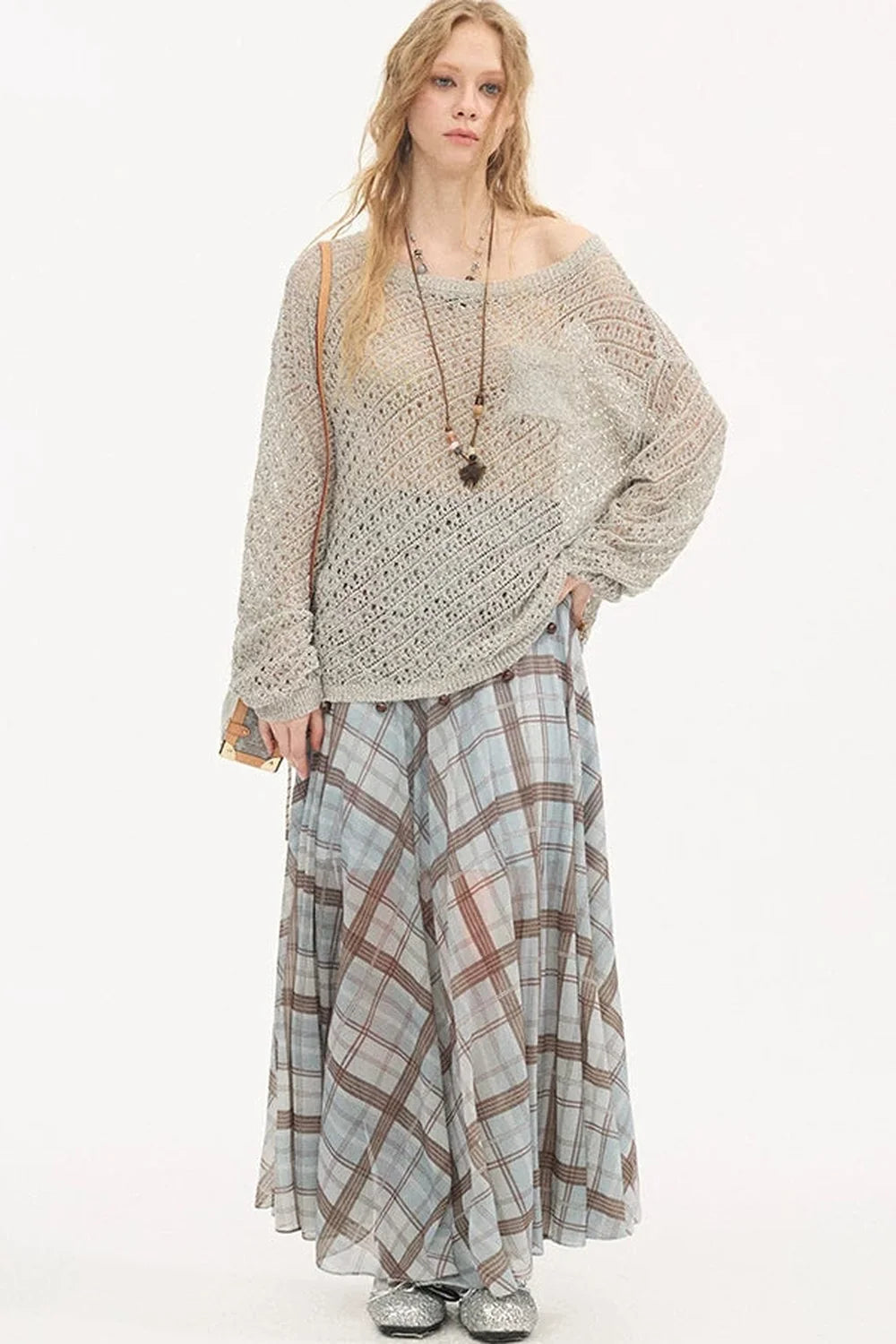 Plaid Pleated Mesh Skirt