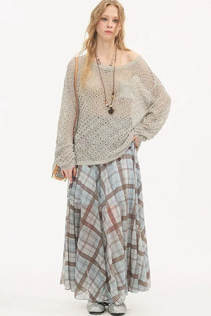 Plaid Pleated Mesh Skirt