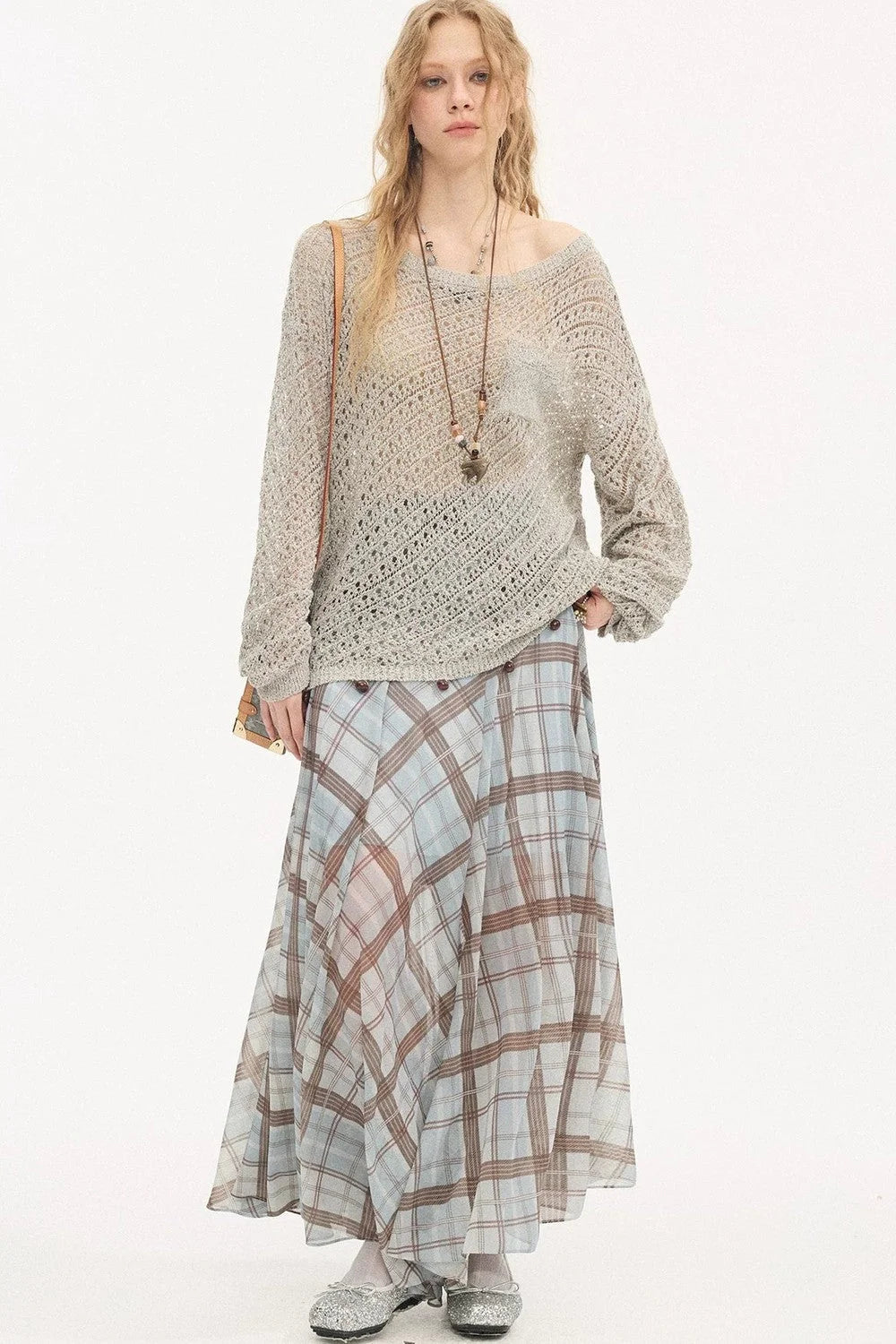 Plaid Pleated Mesh Skirt