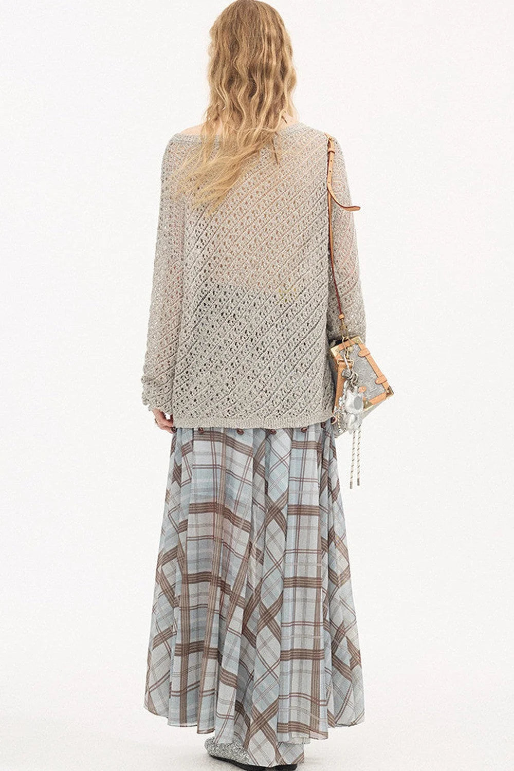 Plaid Pleated Mesh Skirt
