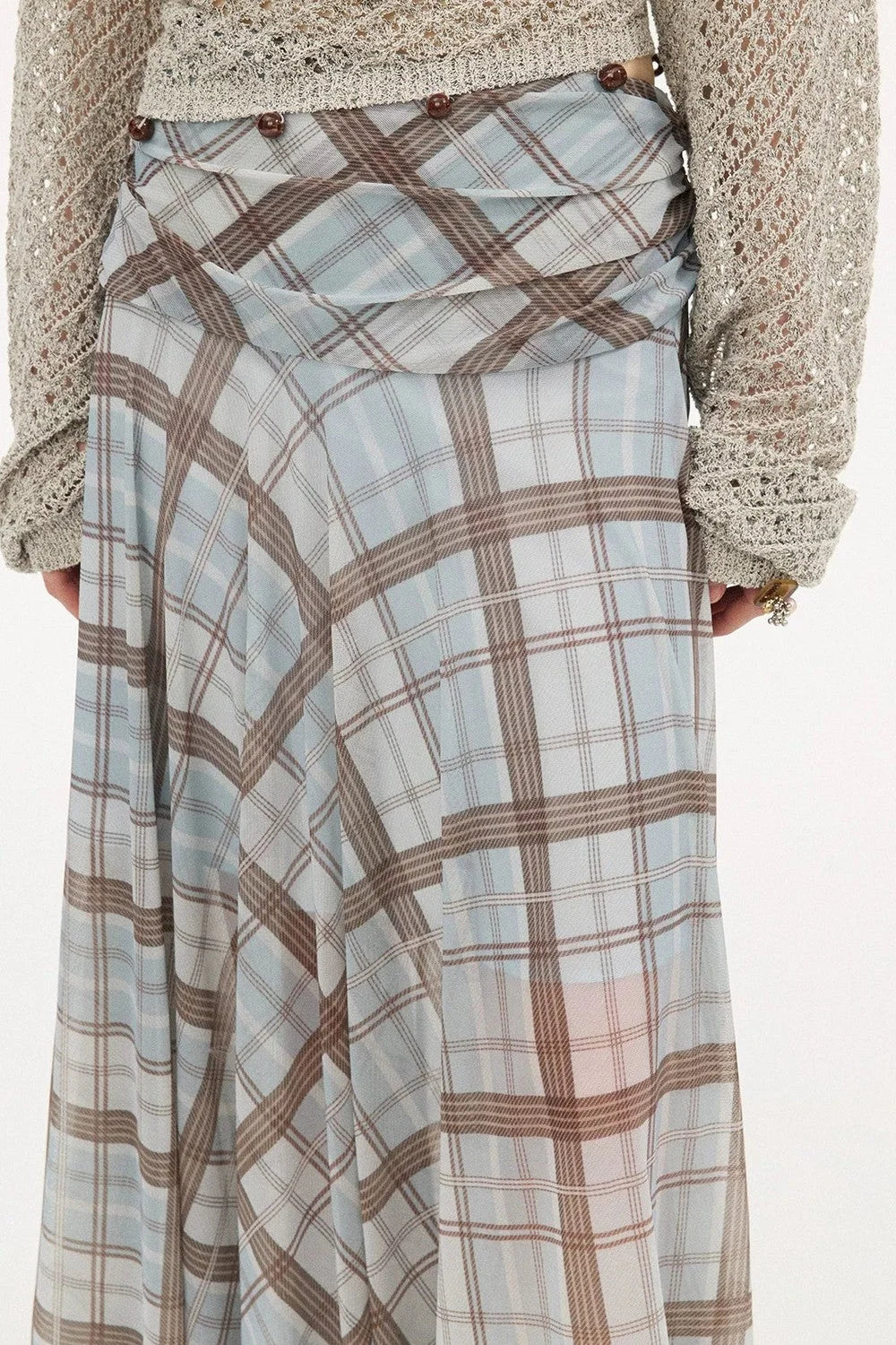 Plaid Pleated Mesh Skirt