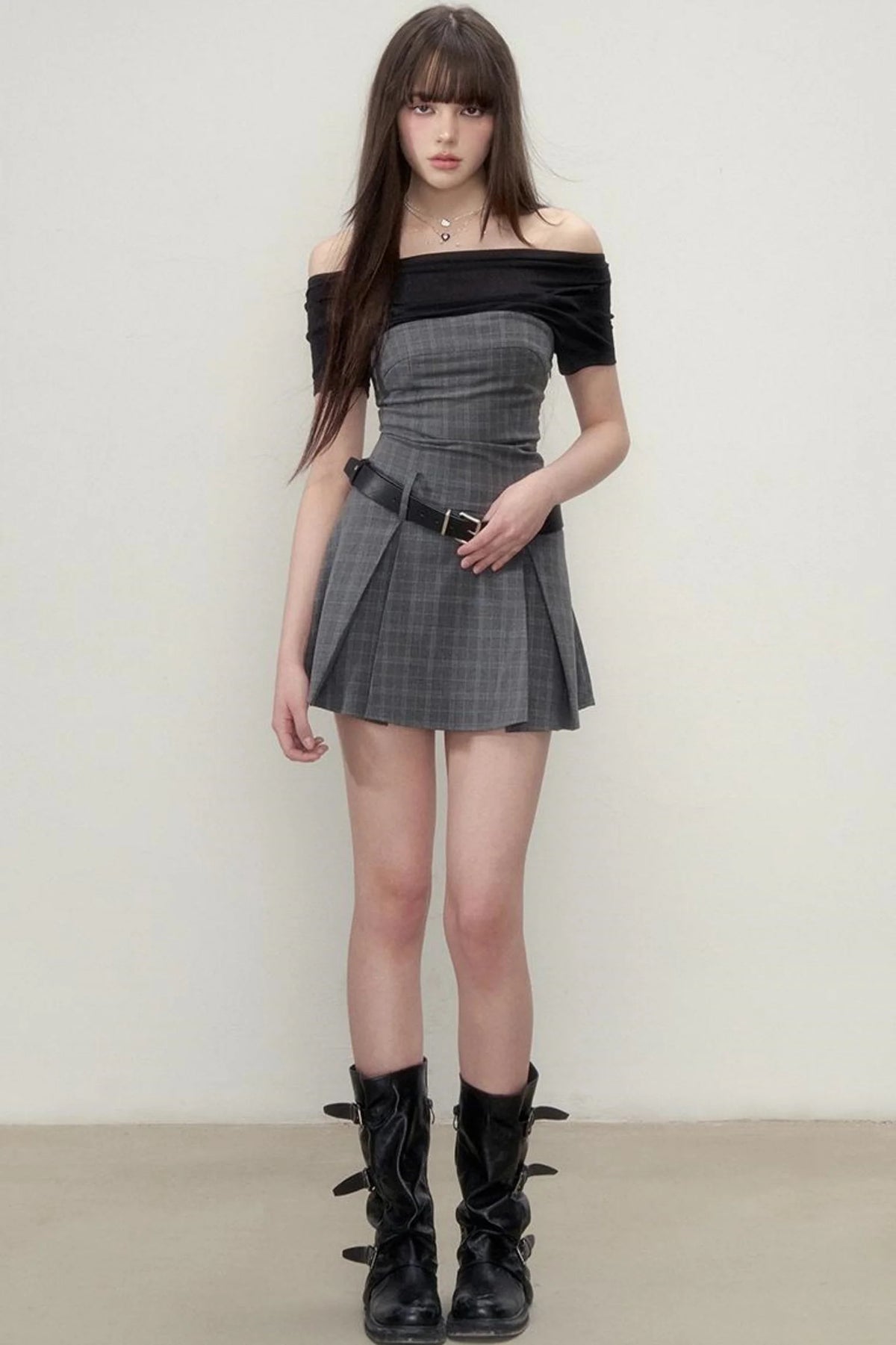Plaid Pleated Midi Dress