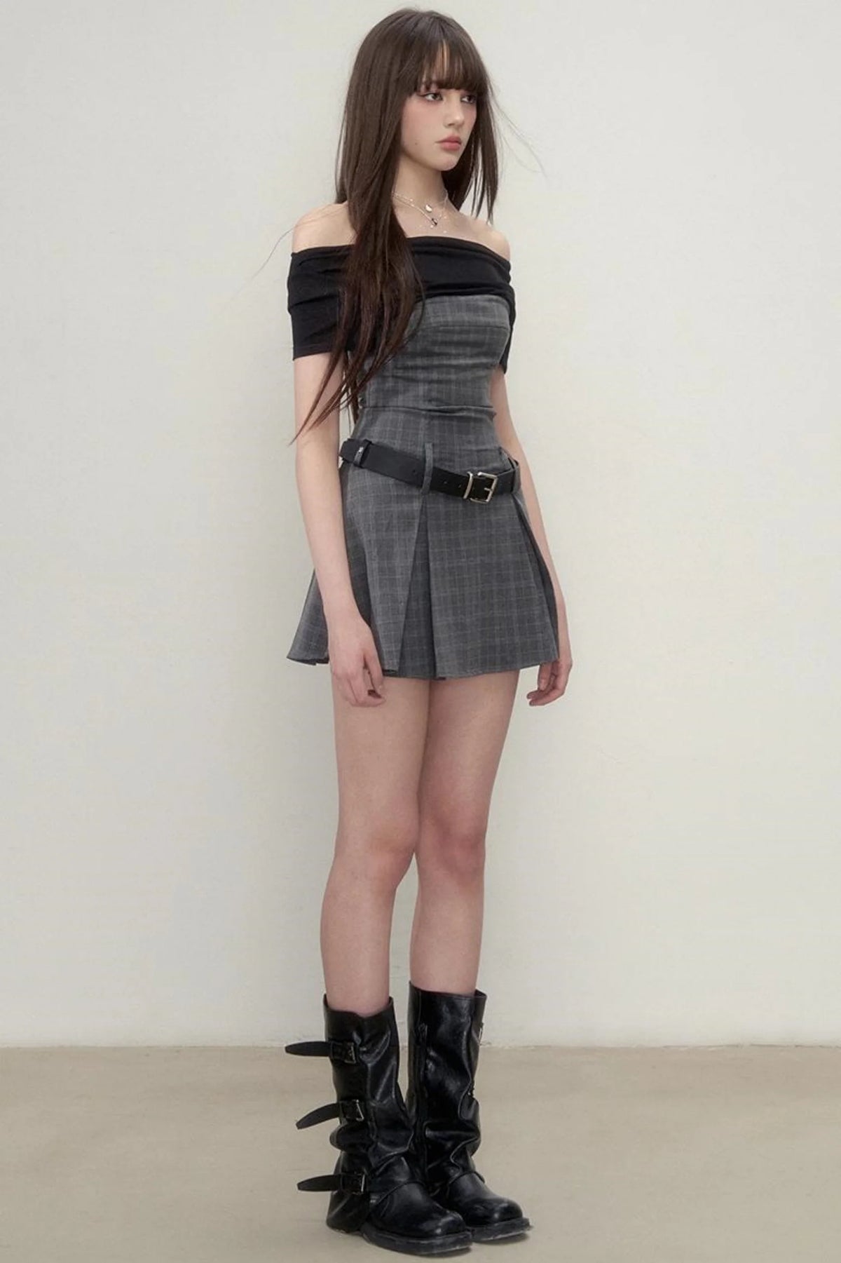 Plaid Pleated Midi Dress