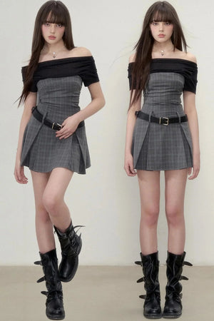Plaid Pleated Midi Dress