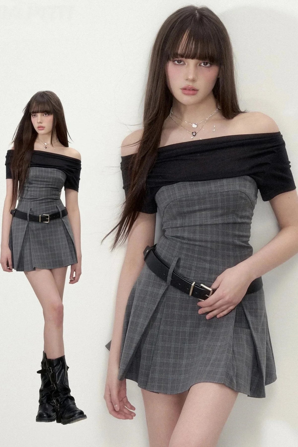 Plaid Pleated Midi Dress
