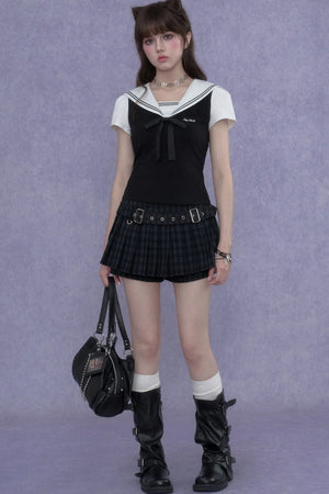 Plaid Pleated Skirt Shorts