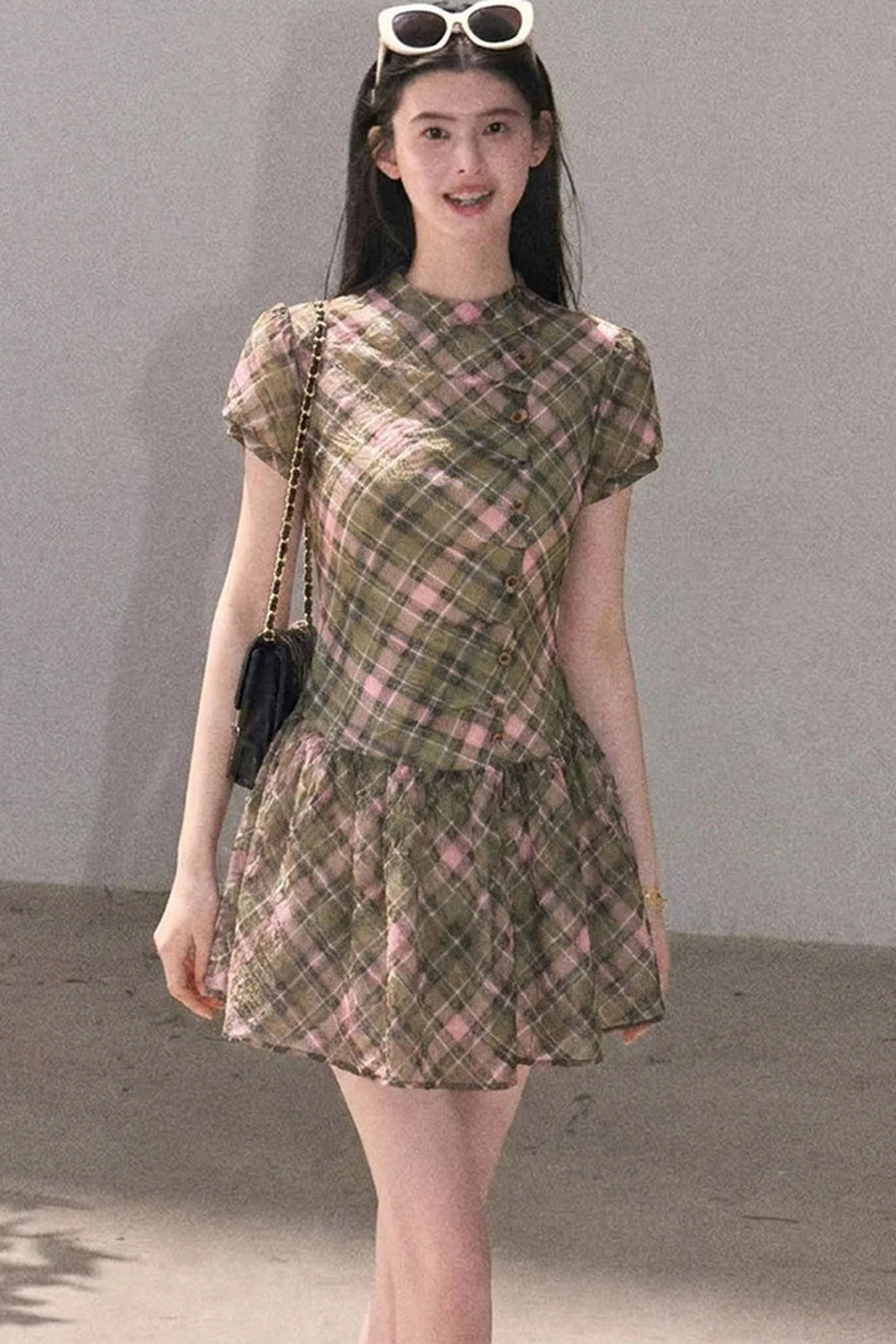 Plaid Puff Sleeve Dress