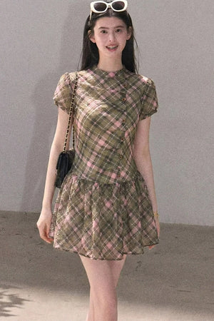 Plaid Puff Sleeve Dress